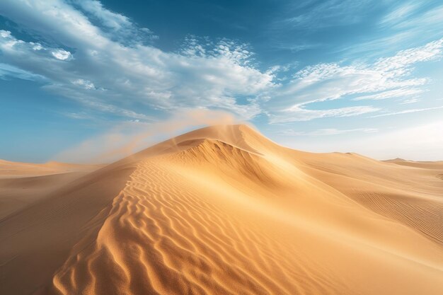 Desert landscape with sand being shaped into sharp dunes by the wind