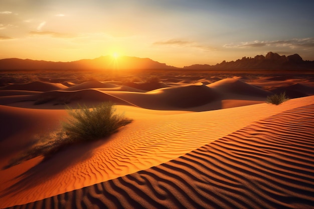 Desert landscape with sand dunes at sunset Sahara desert Morocco