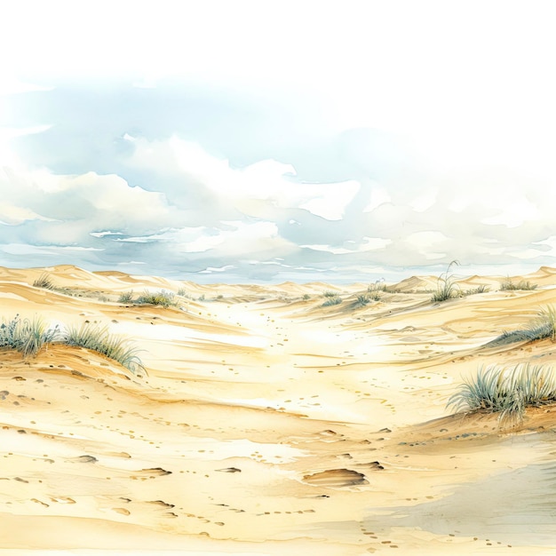 A desert landscape with sand and grass