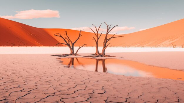 Foto paesaggio desertico con scarsi alberi