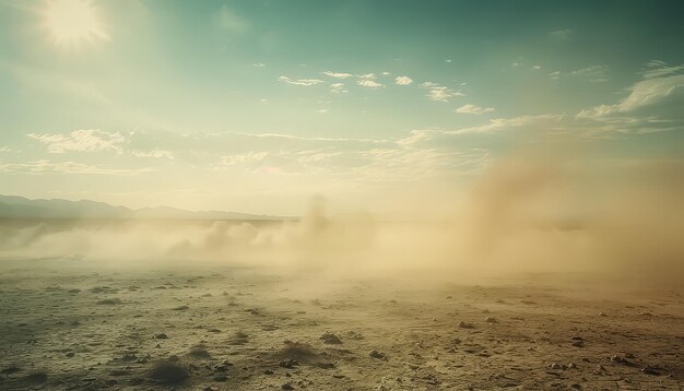 Photo a desert landscape with a sun in the sky