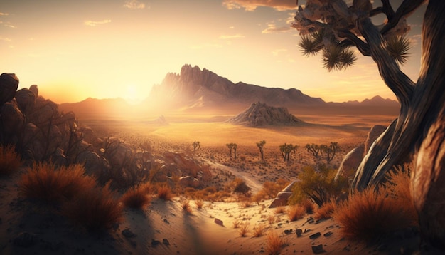 desert landscape with sunset