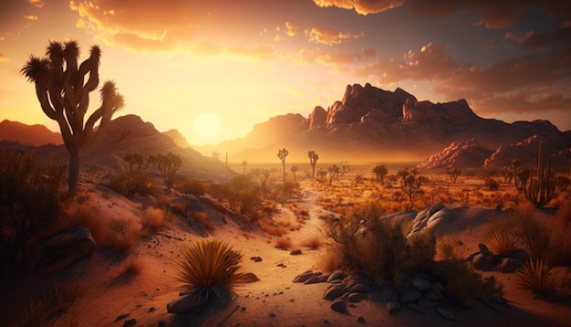 desert landscape with sunset