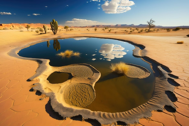 砂漠のポットホール湖に水のある砂漠の風景