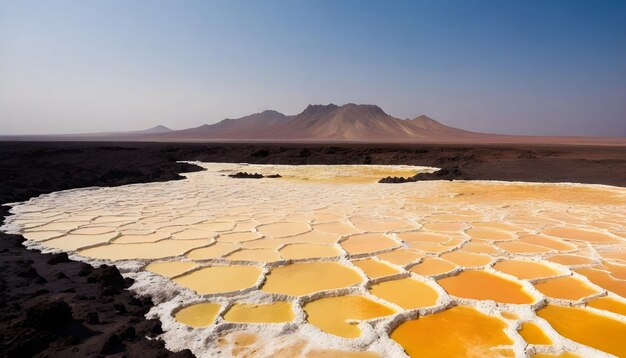 a desert landscape with yellow and orange water