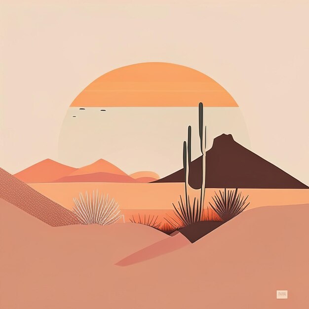 Photo desert minimalist illustration with soft colors generative ai