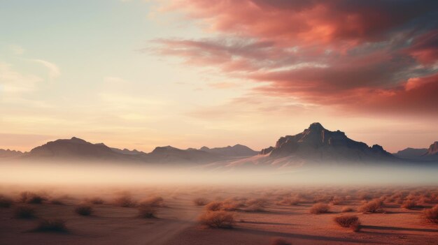 Photo desert and mountains at sunrise photobashing artwork by nicolas delort