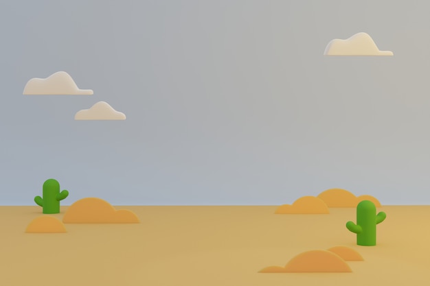 Foto desert nature cartoon scene, bruin landschap en cactus plant met witte wolk aan de hemel in zonnige ochtend.