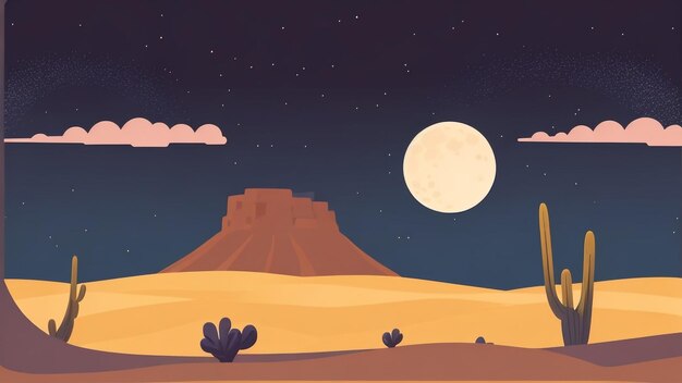 Photo desert night landscape with full moon and stars version 2