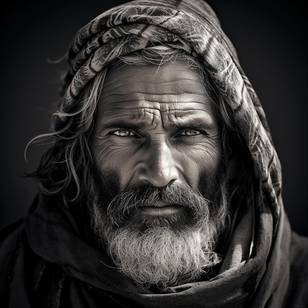 Desert nomad through a black and white portrait photography