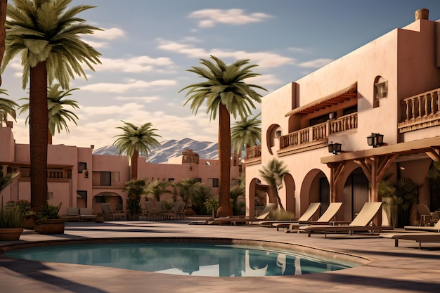 Photo desert oasis condos with courtyards and palm trees