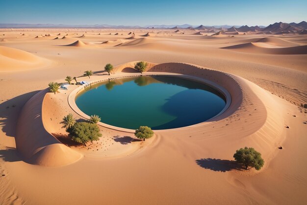 写真 砂漠のオアシス湖の水源 砂の中の新鮮な水 壁紙の背景のイラスト