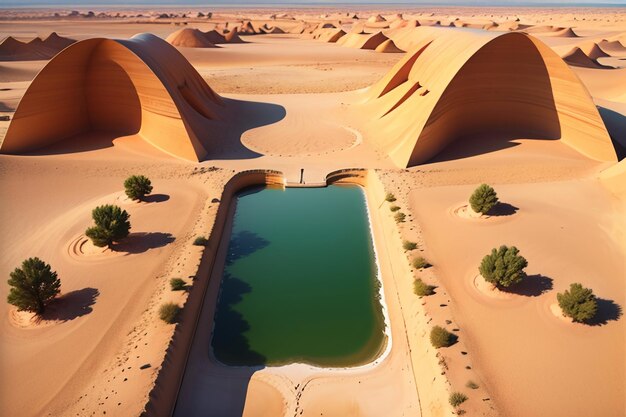 Фото Пустынный оазис озеро источник воды сюрприз пресной воды в песке обои фоновой иллюстрации