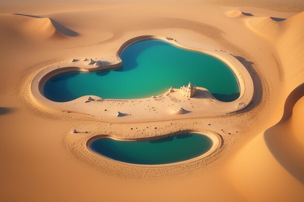 写真 砂漠のオアシス湖の水源 砂の中の新鮮な水 壁紙の背景のイラスト