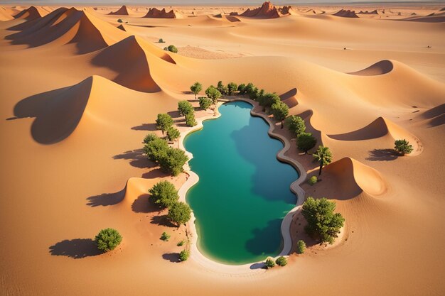 写真 砂漠のオアシス湖の水源 砂の中の新鮮な水 壁紙の背景のイラスト