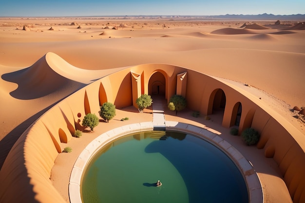 Desert oasis lake water source surprise fresh water in the sand wallpaper background illustration