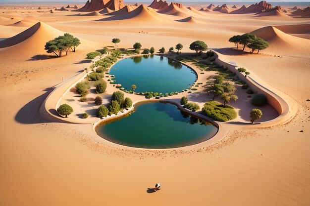 Desert oasis lake water source surprise fresh water in the sand wallpaper background illustration