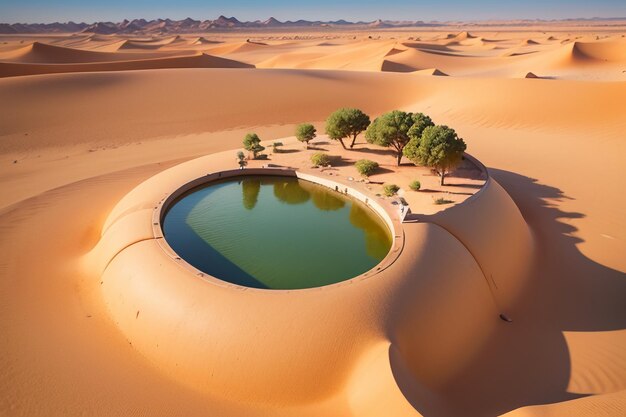 Desert oasis lake water source surprise fresh water in the sand wallpaper background illustration