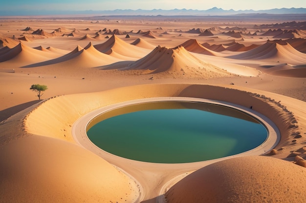 Desert oasis lake water source surprise fresh water in the sand wallpaper background illustration