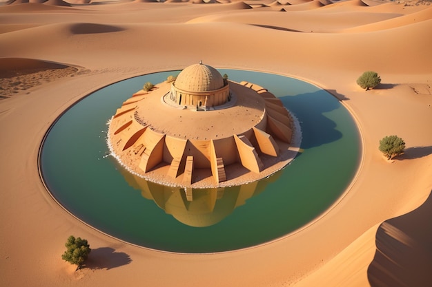 Пустынный оазис озеро источник воды сюрприз пресной воды в песке обои фоновой иллюстрации