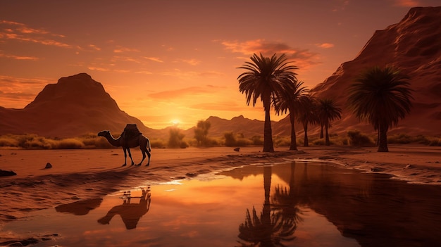 Оазис пустыни Реальный фотосъемка с большим пространством для копирования