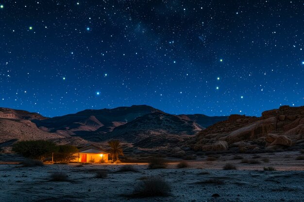 Desert oasis under the stars a captivating image showcasing an oasis in the desert