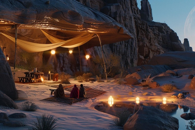 Фото Оазис в пустыне, где кочевые пары находят связь