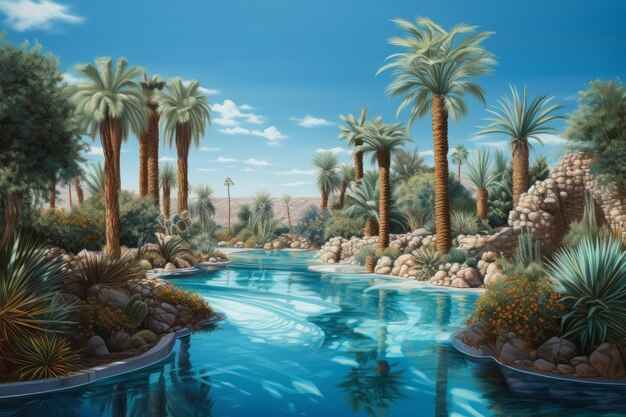 Desert Oasis with PalmFringed Outdoor Pool AI Generated