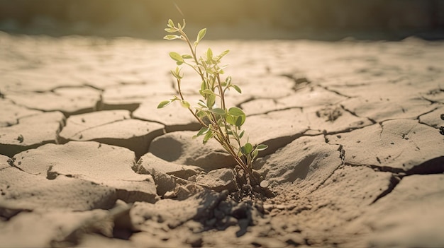 砂漠の植物、気候変動の影響で乾燥した断裂地形でうだるような日に生育 ジェネレーティブ AI