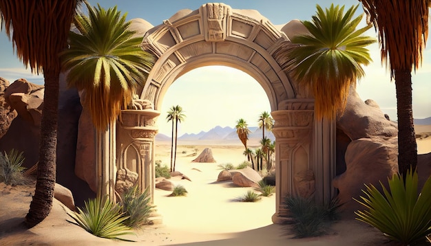 Desert portal oasis digital art illustration Generative AI