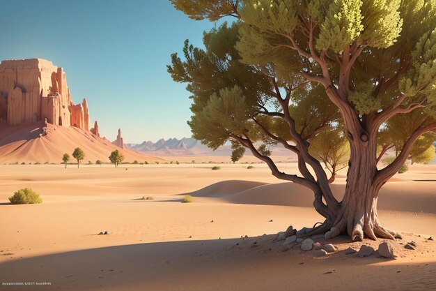 写真 砂漠の貴重な木 ポプルス・ユーフラティカ 大きな木 環境保護 壁紙 背景