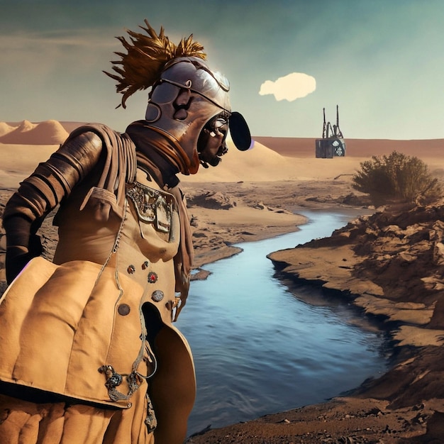 Пейзаж пустынной реки с векторным фоном мультфильма