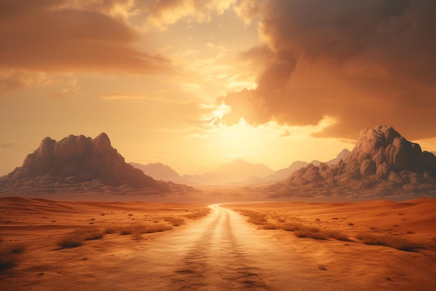 A desert road stretching through a barren landscap 00174 02