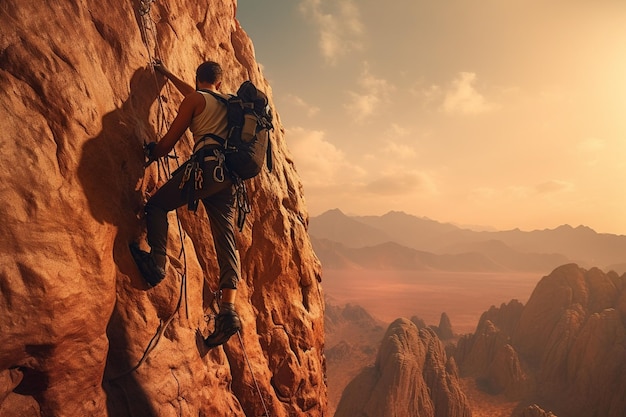 Desert rock climbing expedition with climbers Generative ai