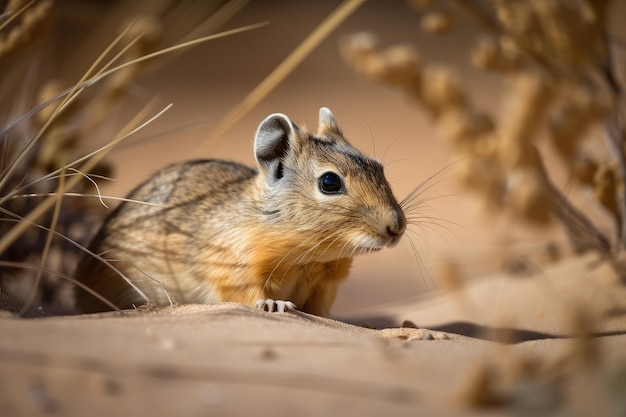 Desert rodent scurrying through the dunes keeping watch for predators