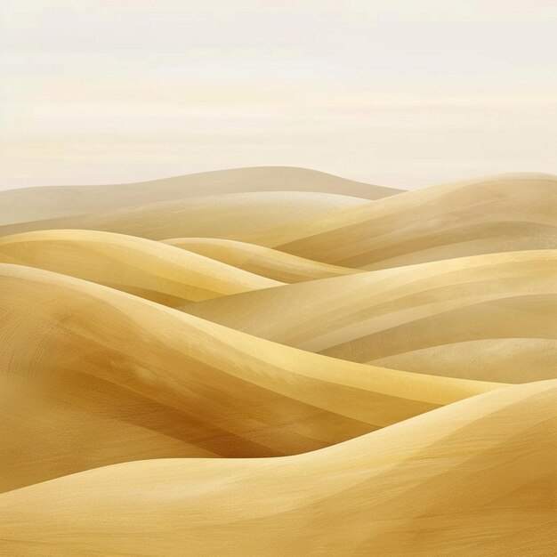 Desert Sand Dunes Painting on Golden Background