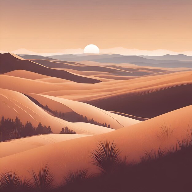 Foto dune di sabbia del deserto al tramonto illustrazione vettoriale di un paesaggio desertico