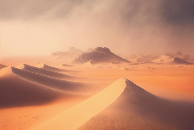 Desert sand landscape Atmospheric scenic imaginary view Clouds and sandstorm Generative AI