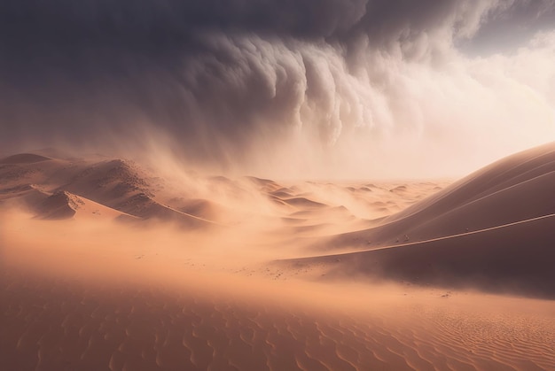 Desert sand landscape Atmospheric scenic imaginary view Clouds and sandstorm Generative AI