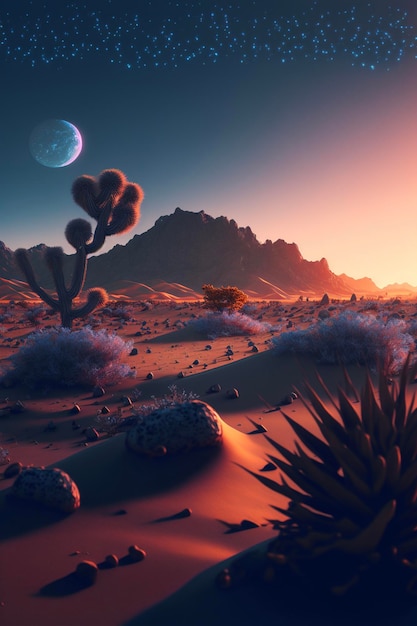 Desert scene with a cactus plant in the foreground generative ai