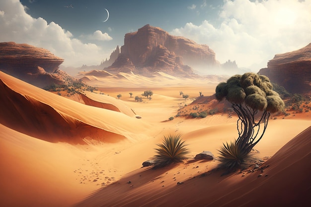 A desert scene with a desert scene and a desert scene.