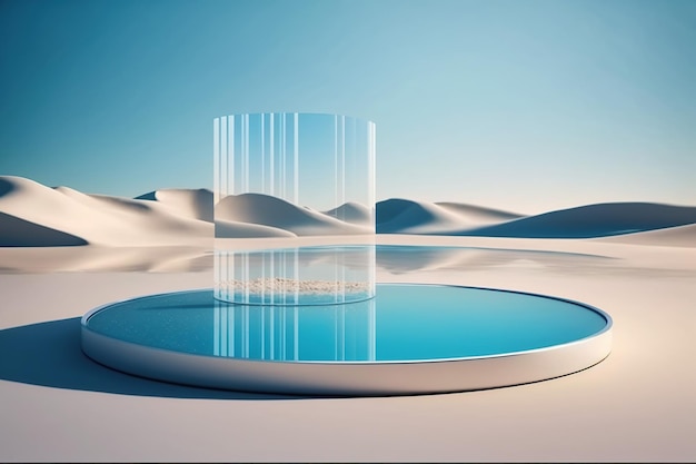 A desert scene with a glass on top of it.