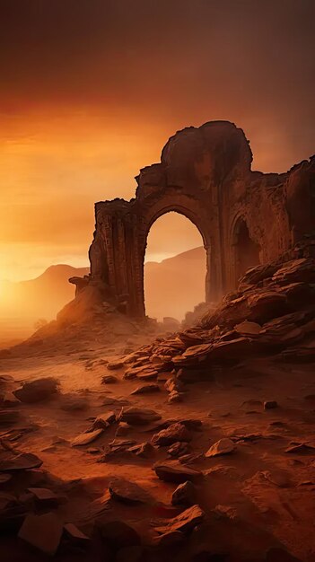 Пустынная сцена с камнями и каменной аркой