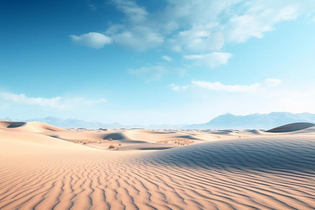 Photo a desert scene with sand dunes and mountains in the distance