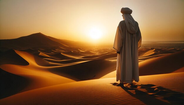 Desert Solitude at Sunset Traditional Robes and Dunes