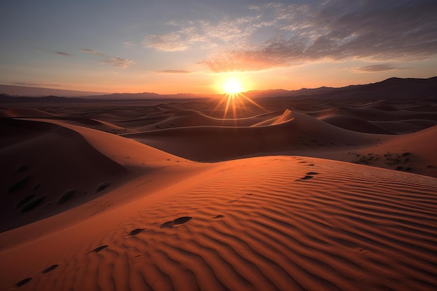 Desert sunrise over sand dunes