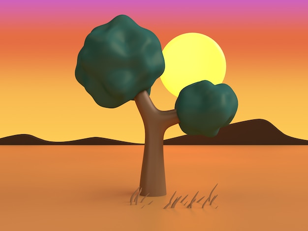 desert sunset cartoon style 