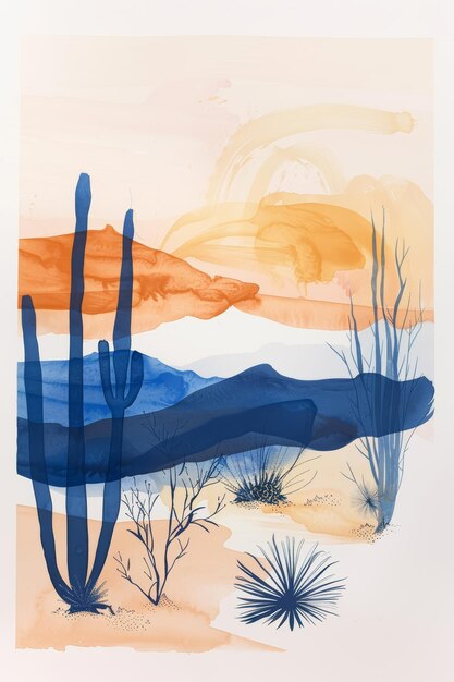 Photo desert sunset landscape for boho chic decor generative ai