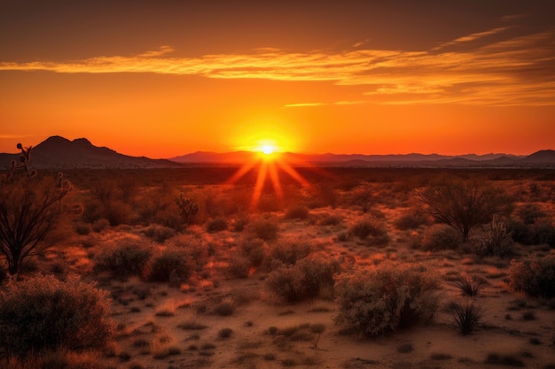 Photo desert sunset with orange and red hues reflecting off the horizon created with generative ai