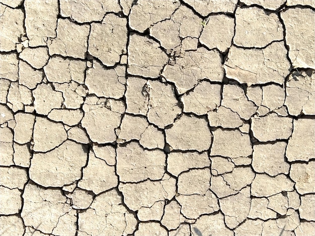 Desert texture Dry cracked earth and sand Deep cracks pierce the soil Natural background